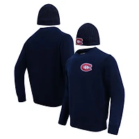 Coffret cadeau pull et bonnet en tricot à revers Pro Standard pour hommes, bleu marine, Canadiens de Montréal