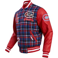 Men's Pro Standard Red/Navy Montreal Canadiens Prep Plaid Wool Full-Snap Varsity Jacket