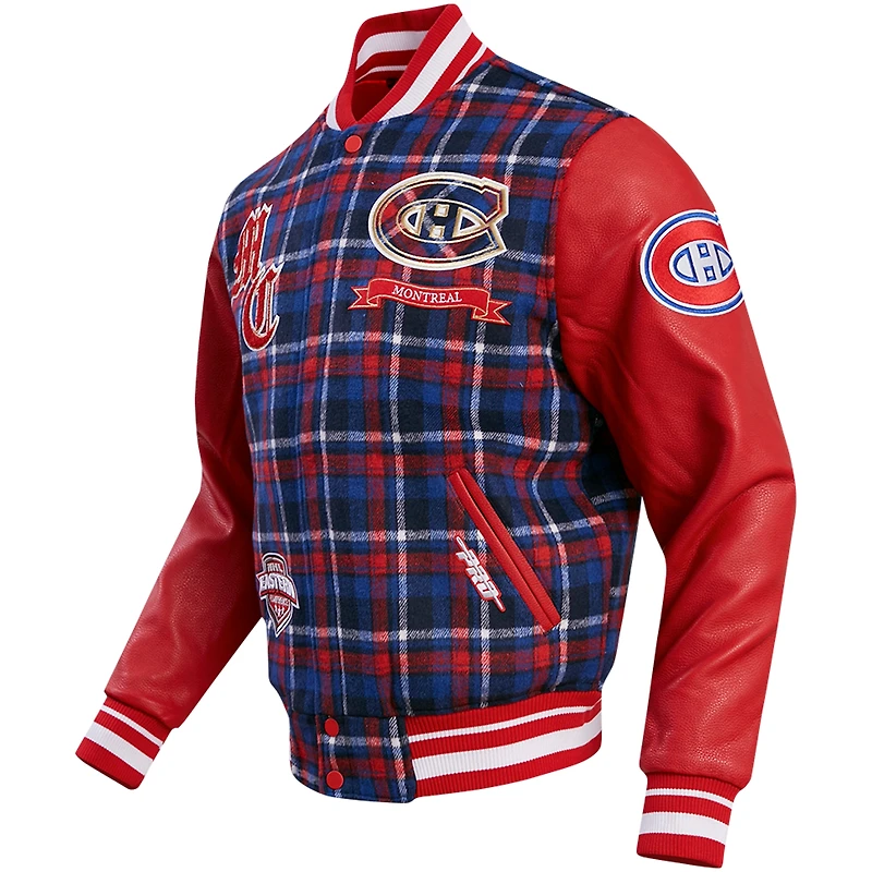Veste universitaire à boutons-pression en laine carreaux Prep des Canadiens de Montréal Pro Standard rouge/bleu marine pour hommes