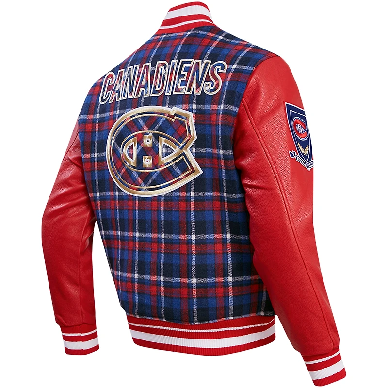 Veste universitaire à boutons-pression en laine carreaux Prep des Canadiens de Montréal Pro Standard rouge/bleu marine pour hommes
