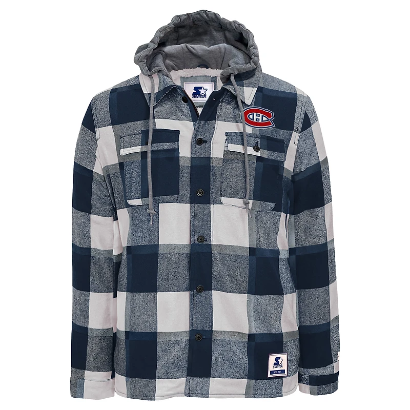 Men's Starter Navy/White Montreal Canadiens Sherpa Full-Button Flannel - Jacket