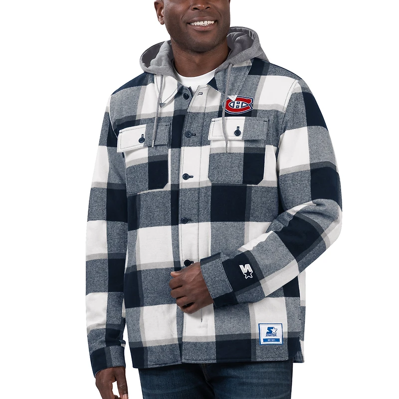 Men's Starter Navy/White Montreal Canadiens Sherpa Full-Button Flannel - Jacket