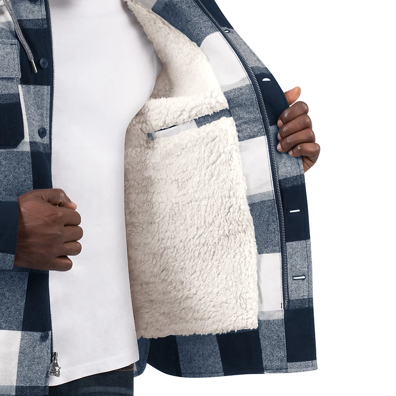 Men's Starter Navy/White Montreal Canadiens Sherpa Full-Button Flannel - Jacket