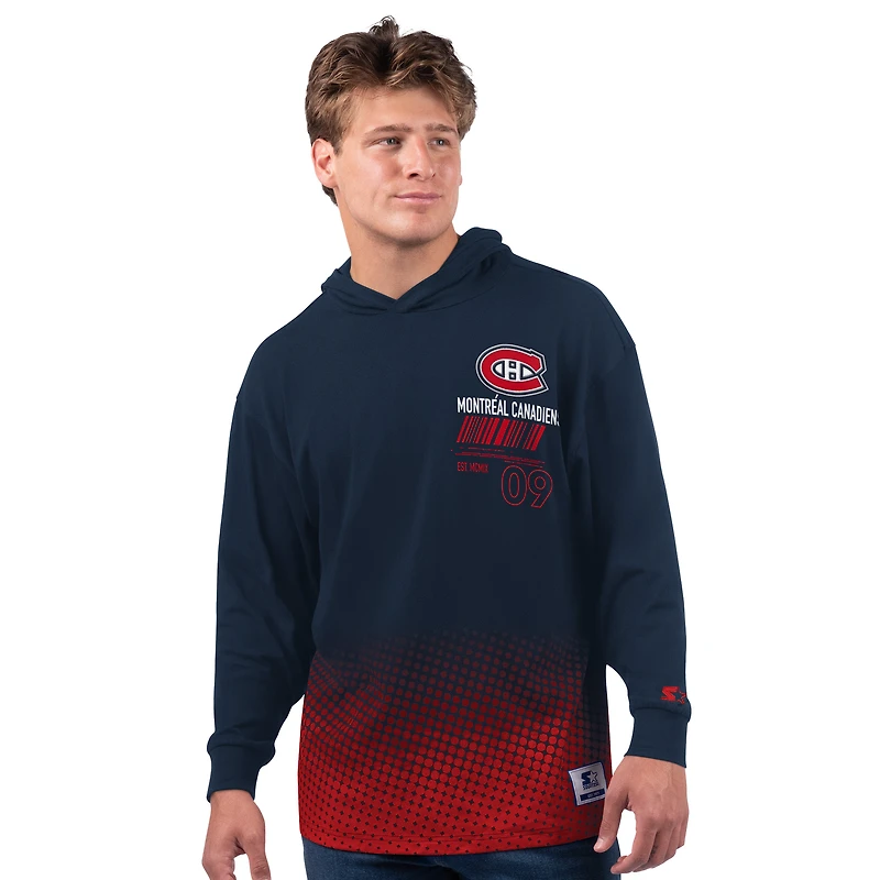 Men's Starter Navy Montreal Canadiens Ben Hooded Long Sleeve T-Shirt