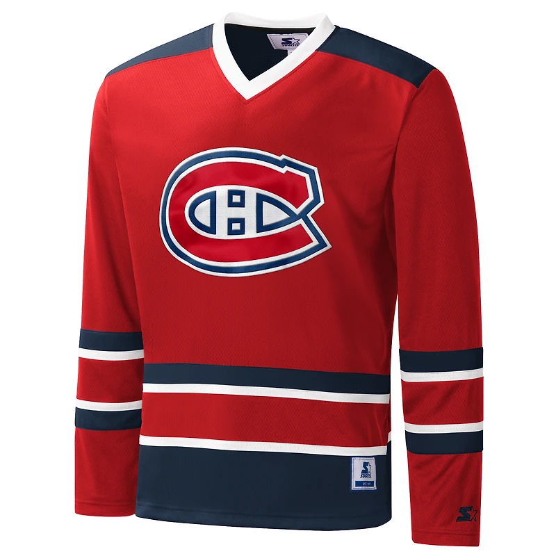 T-shirt à manches longues Starter rouge col en V et motif carreaux des Canadiens de Montréal pour homme