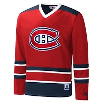T-shirt à manches longues Starter rouge col en V et motif carreaux des Canadiens de Montréal pour homme