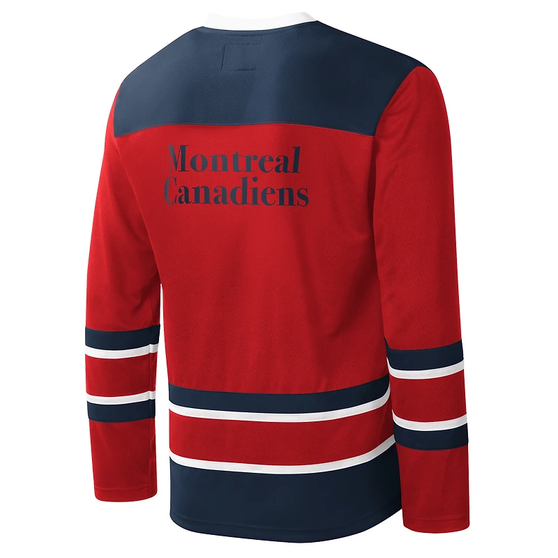 T-shirt à manches longues Starter rouge col en V et motif carreaux des Canadiens de Montréal pour homme