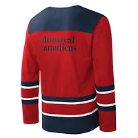 T-shirt à manches longues Starter rouge col en V et motif carreaux des Canadiens de Montréal pour homme