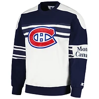 Men's Starter White Montreal Canadiens Defense Fleece Crewneck Pullover Sweatshirt