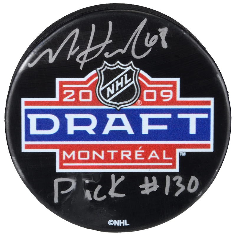 Mike Hoffman Canadiens de Montréal Rondelle de hockey autographiée avec logo du repêchage 2009 de la LNH avec inscription « Pick #130 »