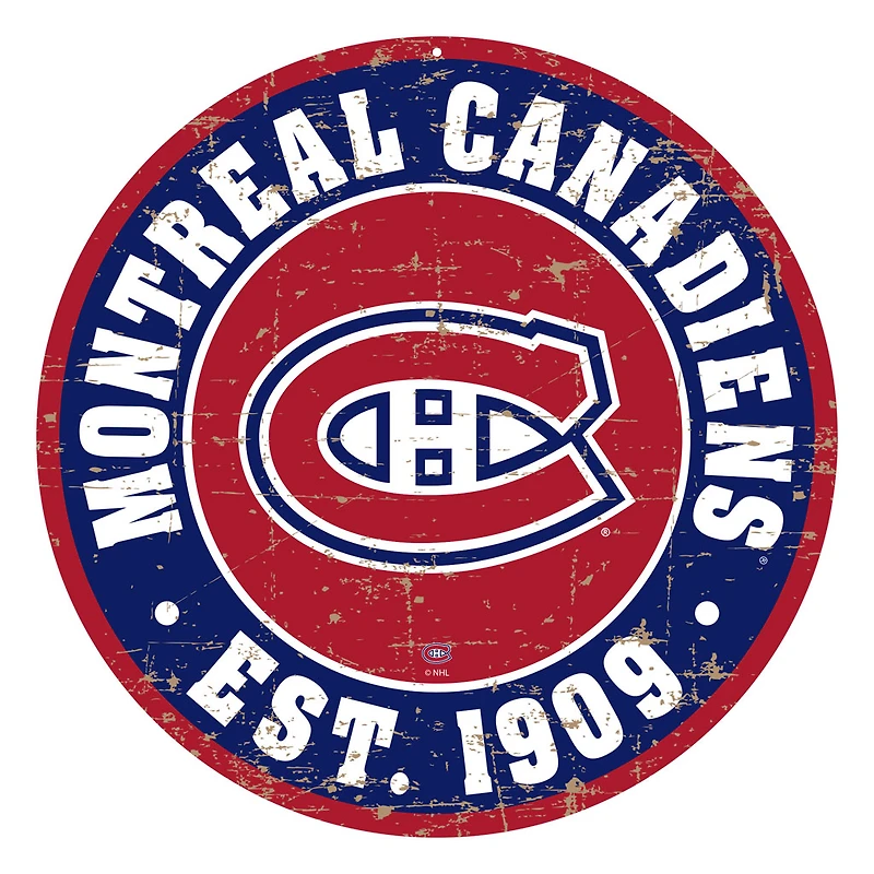 Canadiens de Montréal - Enseigne murale ronde vieillie 12''