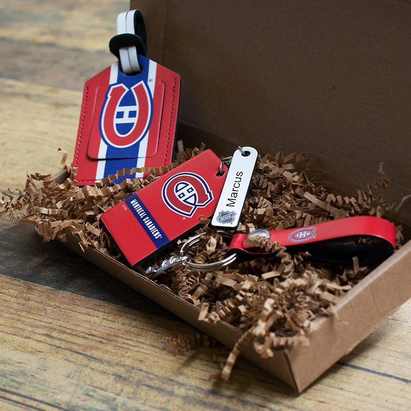 Canadiens de Montréal - Coffret cadeau trois pièces en cuir avec étiquette personnalisée
