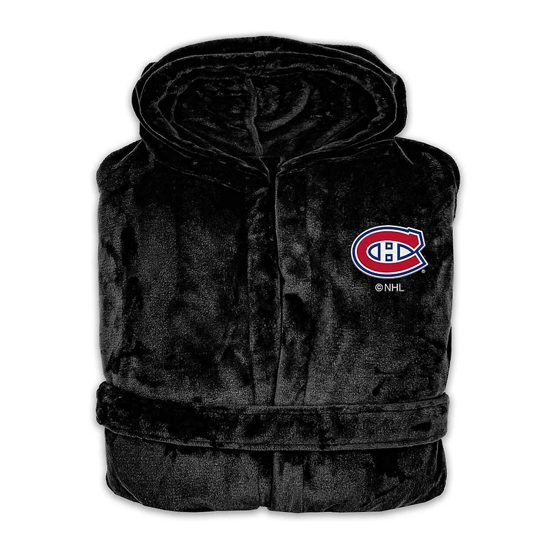 Unisex ISlide Black Montreal Canadiens Phantom Hoodie Robe & Mantra Slide Sandals Bundle