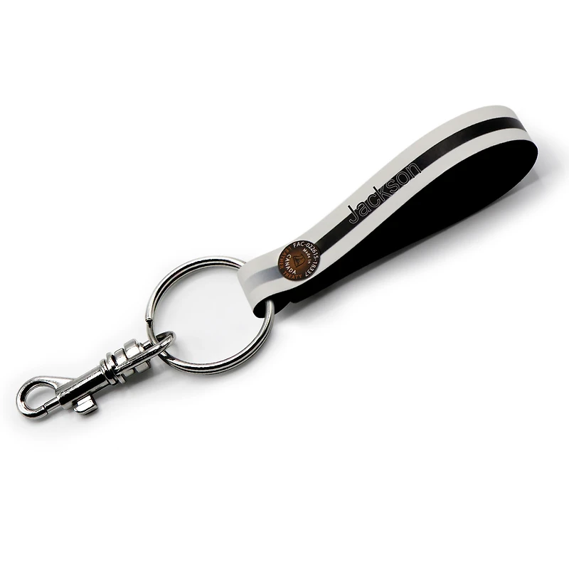 White Montreal Canadiens Personalized Leather Loop Keychain