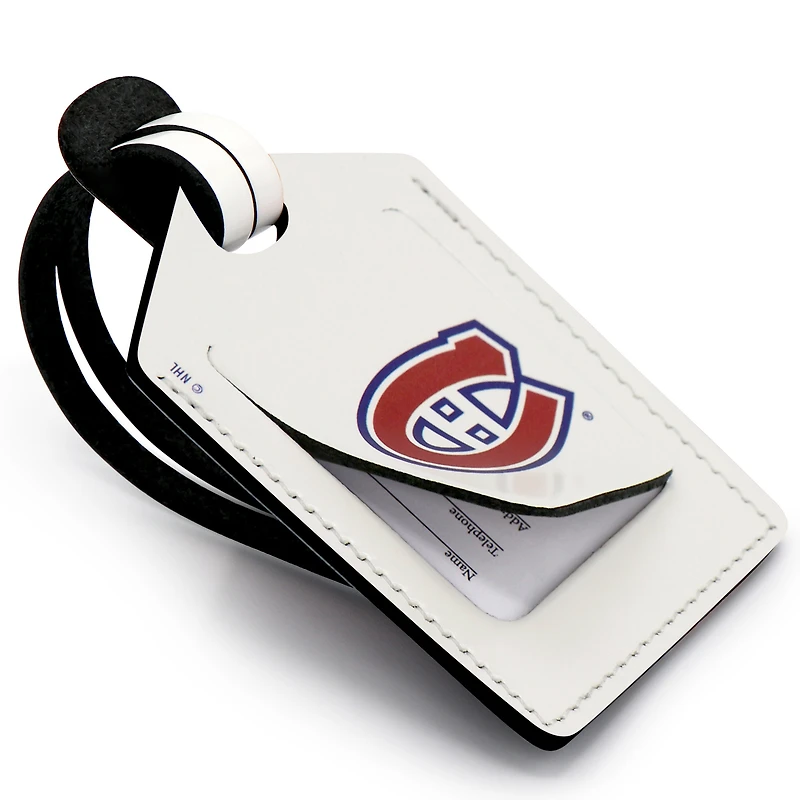 Étiquette de bagage en cuir personnalisée Canadiens de Montréal blanc