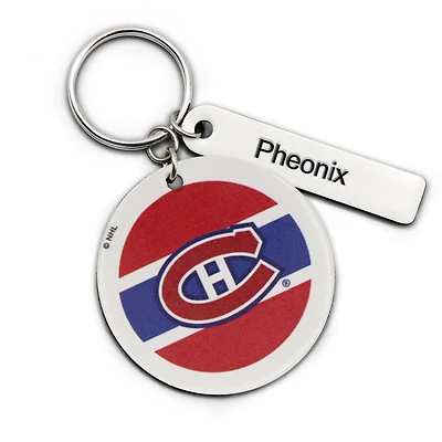 White Montreal Canadiens Personalized Leather Round Keychain