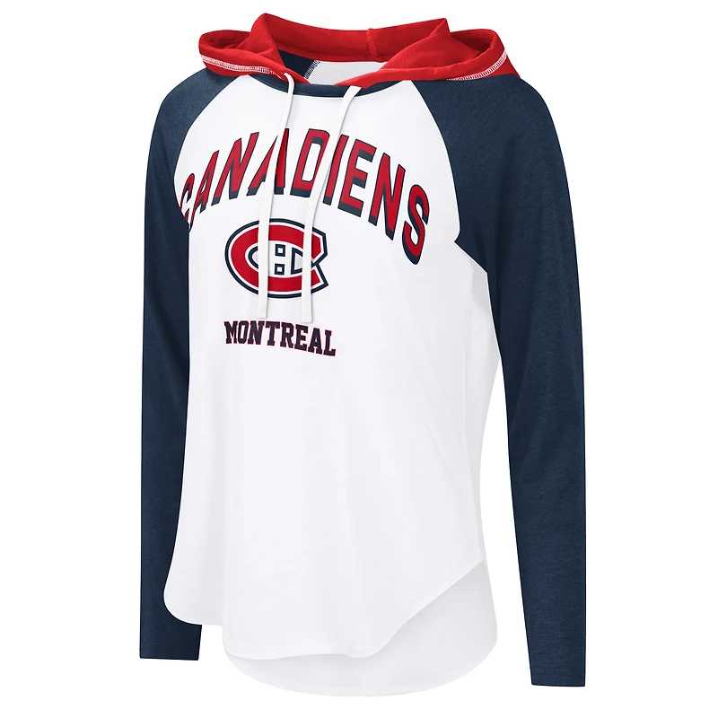 Women's G-III 4Her by Carl Banks  White Montreal Canadiens VIP Raglan Long Sleeve Hoodie T-Shirt