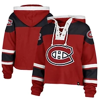 Women's '47 Red Montreal Canadiens Cropped Superior Lacer Pullover Hoodie