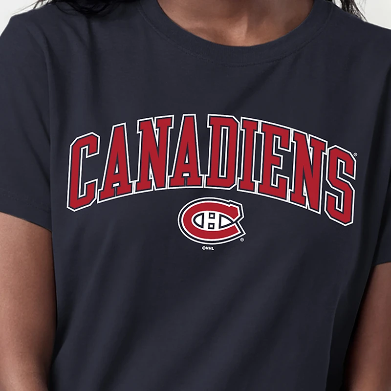 Women's Champion Navy Montreal Canadiens Arch Mascot Logo T-Shirt