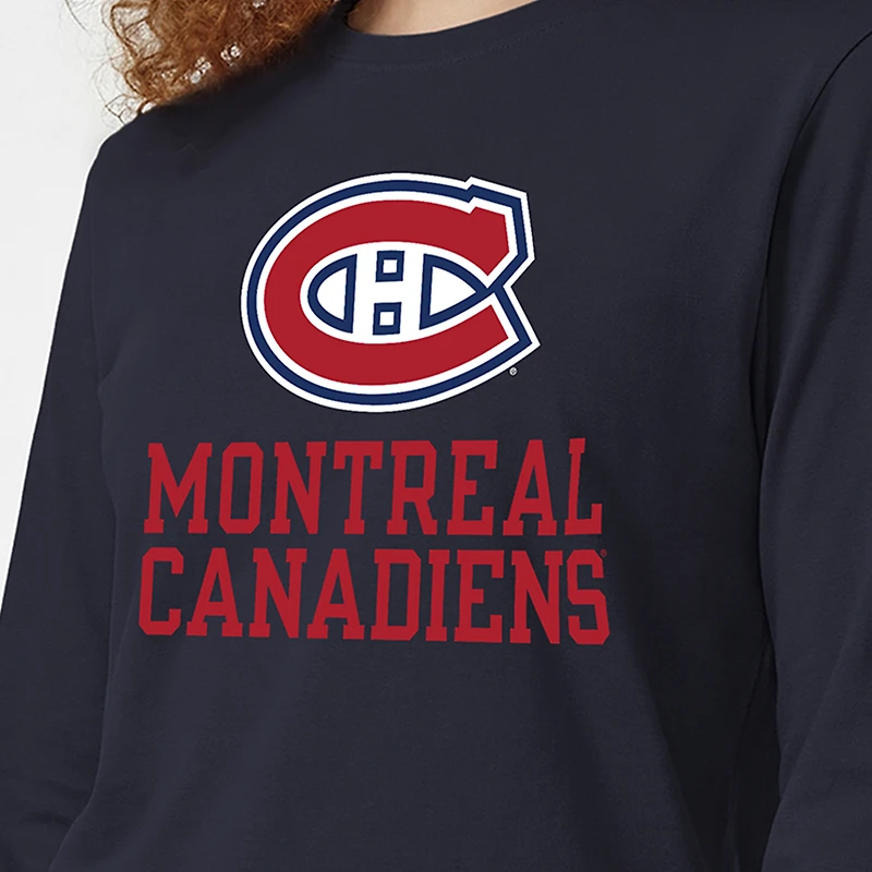 Women's Champion Navy Montreal Canadiens Wordmark Lockup Long Sleeve T-Shirt