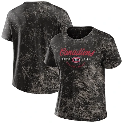 T-shirt noir délavé vintage Fanatics pour femmes, Canadiens de Montréal Heritage