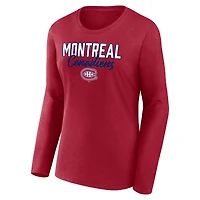 Ensemble t-shirt à manches longues et bonnet en tricot revers avec pompon Fanatics pour femmes, bleu/rouge, Canadiens de Montréal