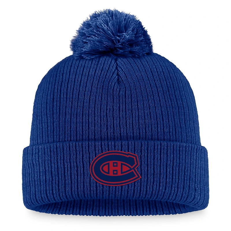 Ensemble t-shirt à manches longues et bonnet en tricot revers avec pompon Fanatics pour femmes, bleu/rouge, Canadiens de Montréal
