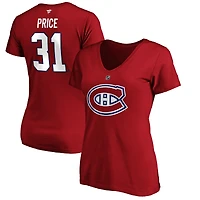 T-shirt authentique à col en V pour femmes Fanatics Carey Price, rouge, des Canadiens de Montréal, avec nom et numéro superposés