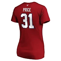 Women's Fanatics Carey Price Red Montreal Canadiens Authentic Stack Name & Number V-Neck T-Shirt