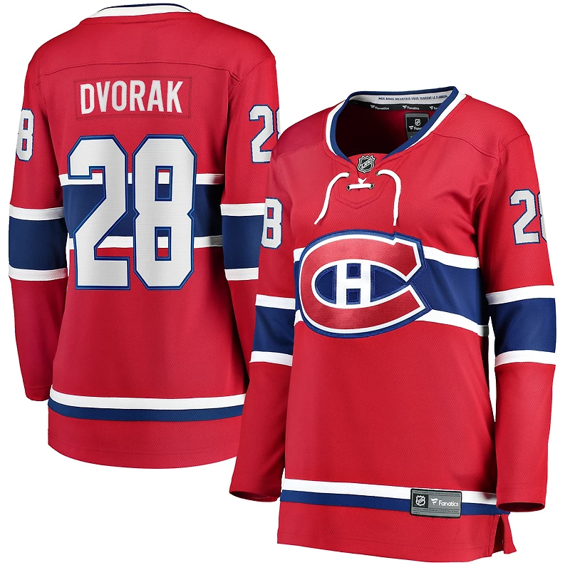 Maillot domicile rouge Breakaway de Christian Dvorak, joueur des Canadiens Montréal, pour femmes (Fanatics).