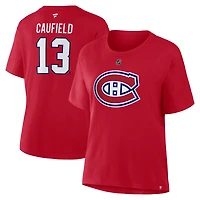 T-shirt rouge authentique avec nom et numéro Stack des Canadiens de Montréal pour femmes Fanatics Cole Caufield