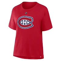 T-shirt rouge authentique avec nom et numéro Stack des Canadiens de Montréal pour femmes Fanatics Cole Caufield