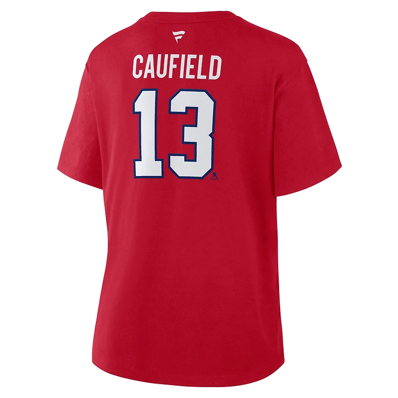 T-shirt rouge authentique avec nom et numéro Stack des Canadiens de Montréal pour femmes Fanatics Cole Caufield