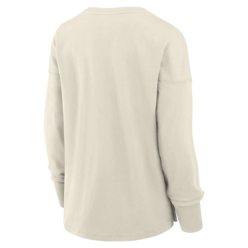 Women's Fanatics Cream Montreal Canadiens Distressed Logo Long Sleeve T-Shirt