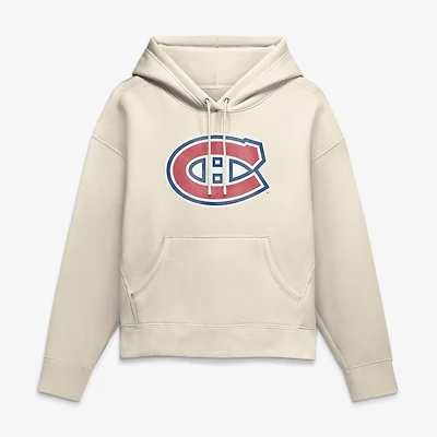 Women's Fanatics Cream Montreal Canadiens Elevated Distressed Logo Hoodie