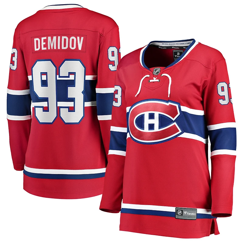 Maillot de joueur échappé à domicile des Canadiens Montréal rouge Ivan Demidov Fanatiques féminines