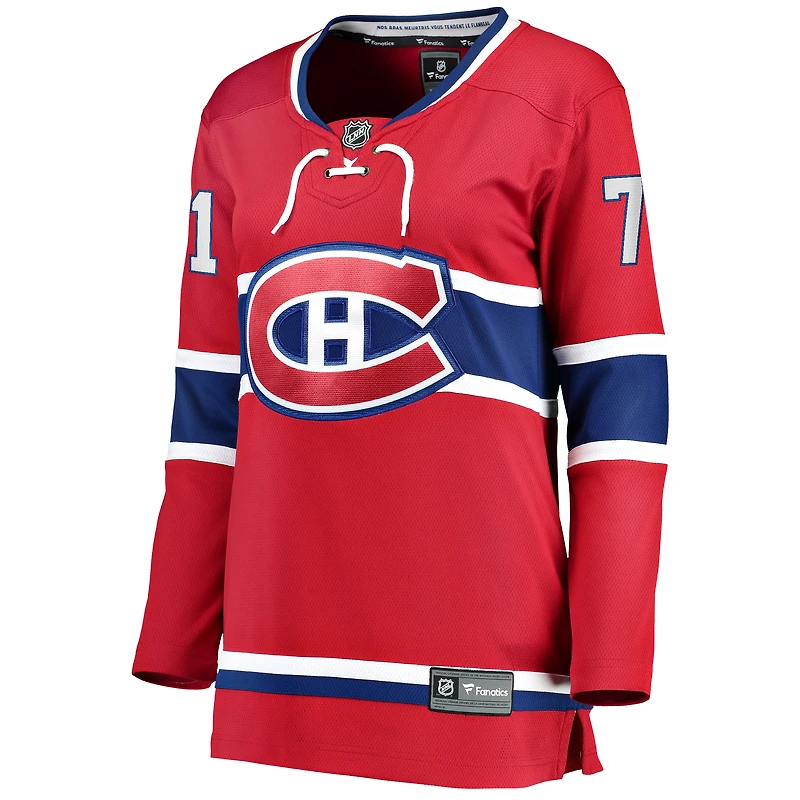 Fanatics pour femmes Jake Evans, joueur échappé à domicile des Canadiens de Montréal, rouge - Maillot