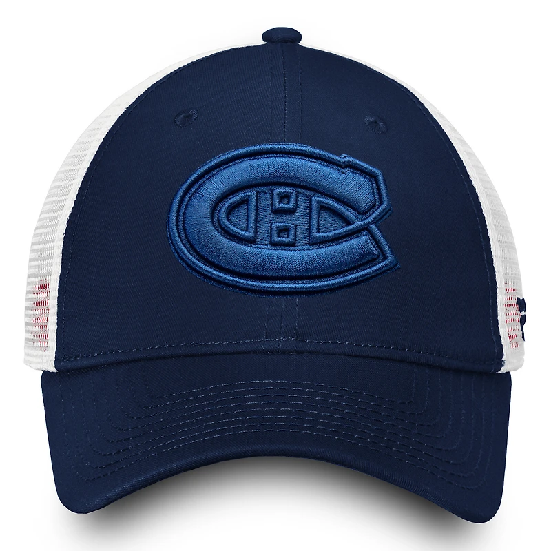 Women's Fanatics  Montreal Canadiens Navy/White Iconic Lockup Adjustable Trucker Hat
