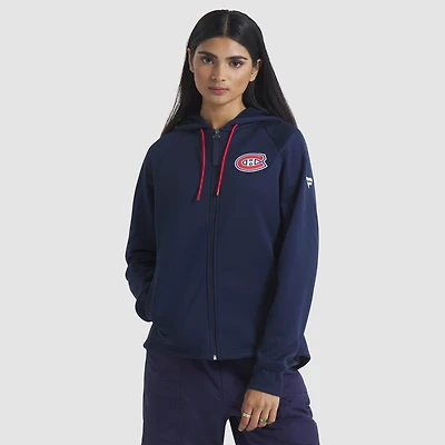 Sweat à capuche zippé entièrement raglan authentique Pro Rink des Canadiens de Montréal pour femmes, bleu marine Fanatics