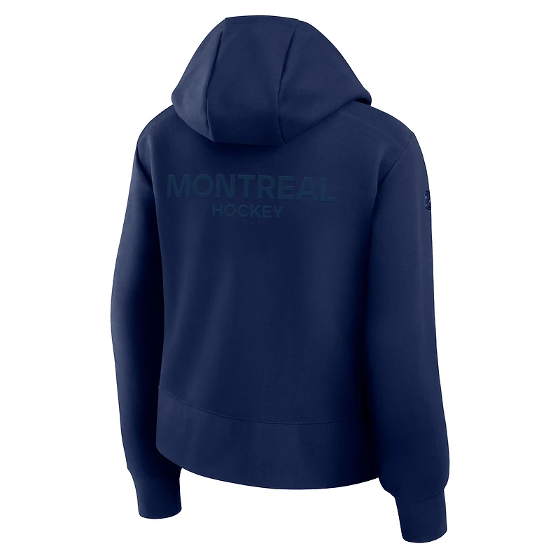 Sweat à capuche glissière quart de tour Authentic Pro Road Tri-Blend des Canadiens Montréal pour femmes, bleu marine