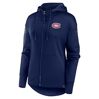 Sweat à capuche entièrement zippé et col Scuba Authentic Pro de la collection Fanatics pour femme des Canadiens Montréal bleu marine