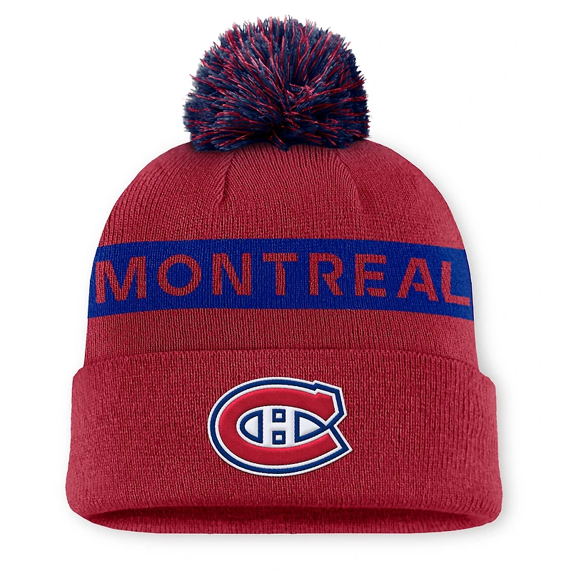 Bonnet en tricot à revers avec pompon authentique Pro Rink des Canadiens de Montréal Fanatics pour femmes