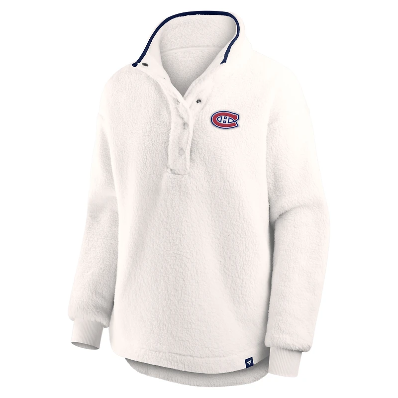Women's Fanatics White Montreal Canadiens Rush Sherpa Half-Snap Pullover