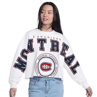 Women's G-III 4Her by Carl Banks  White Montreal Canadiens Bleachers Oversized Cropped Sweatshirt