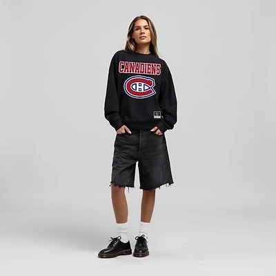 Sweat-shirt oversize noir Mitchell & Ness pour femmes, motif Canadiens de Montréal