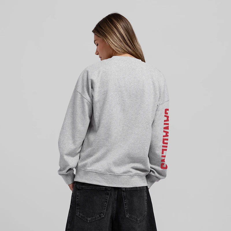 Sweat-shirt surdimensionné Mitchell & Ness gris chiné pour femmes, motif trois points des Canadiens de Montréal