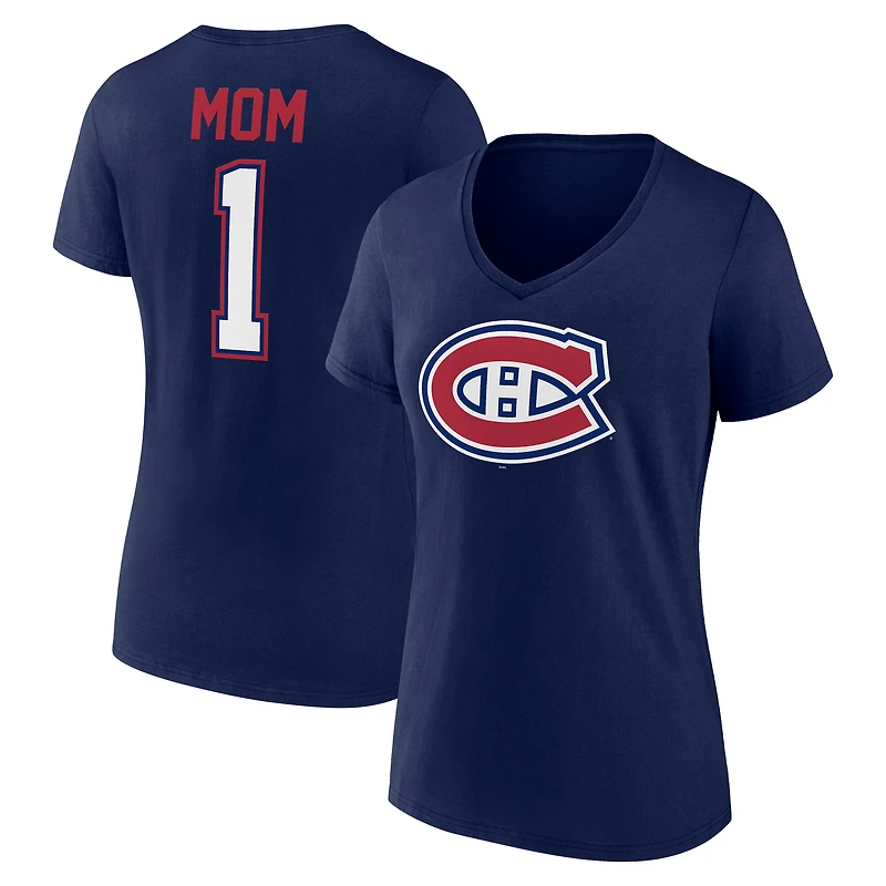 T-shirt à col en V bleu marine pour femmes des Canadiens de Montréal, spécial fête mères
