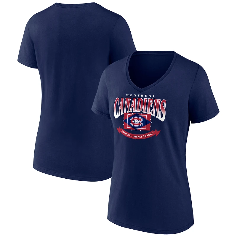 T-shirt à col en V bleu marine des Canadiens de Montréal pour femmes