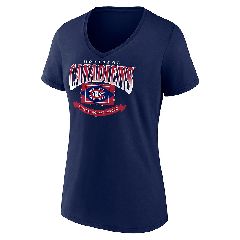 T-shirt à col en V bleu marine des Canadiens de Montréal pour femmes
