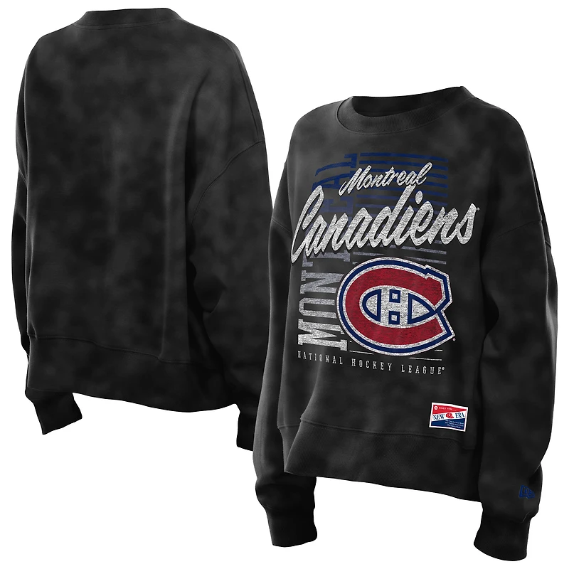 Women's New Era  Black Montreal Canadiens Boxy Mineral Wash Dolman Sleeve Cropped Sweatshirt